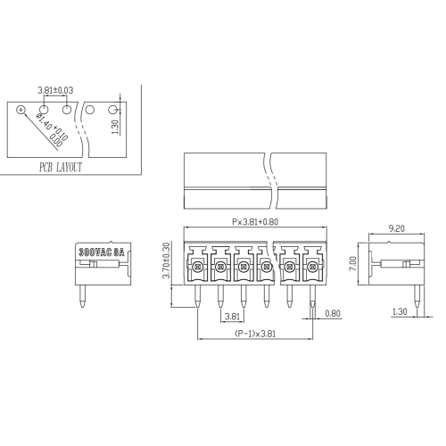 Terminal PCB recharge de 3,81 mm Bordelle pliée à 90 degrés